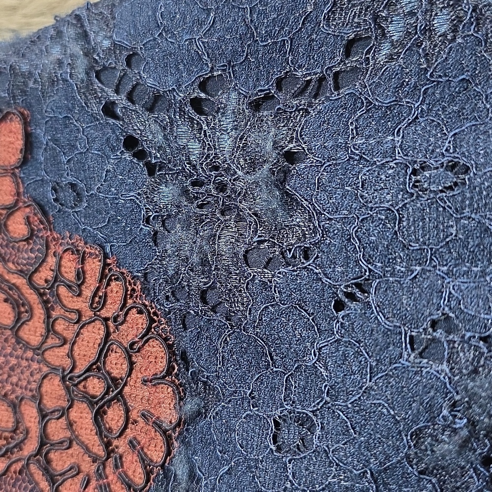 Elegant Lace Dress with Blue and Burgundy Accents Size 1 - Picture 10 of 11